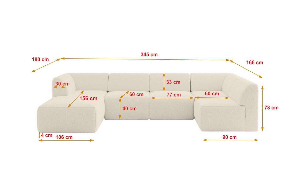 WOHNLANDSCHAFT Ottomane Links MOVO-L 345x180x78 cm Beige Bouclé - Hellbraun, Holzwerkstoff/Kunststoff (345/78/180cm) - ALTDECOR
