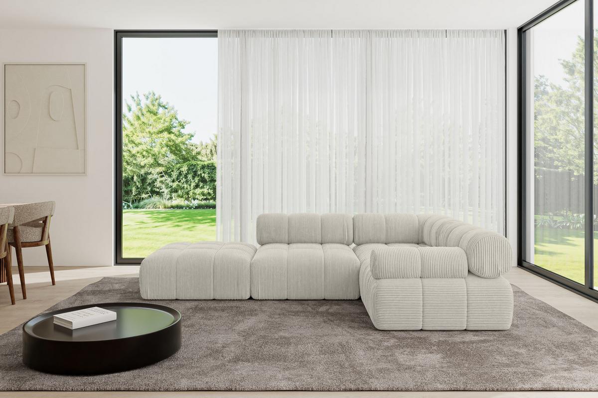 ECKSOFA modulares Sofa Felto-L1 - 285x190x70 cm Creme Cord - Hellgrau/Creme, Holzwerkstoff/Textil (285/190cm) - ALTDECOR