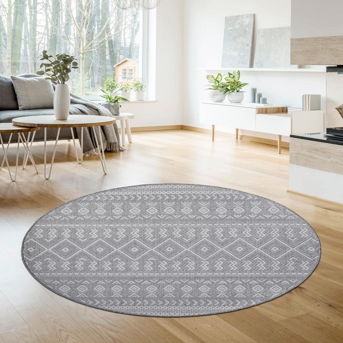 FLACHWEBTEPPICH, mit Rautenmuster, aus Polypropylen, Grau, Ø 80 cm - Grau, Textil (80/80cm) - KADIMA DESIGN