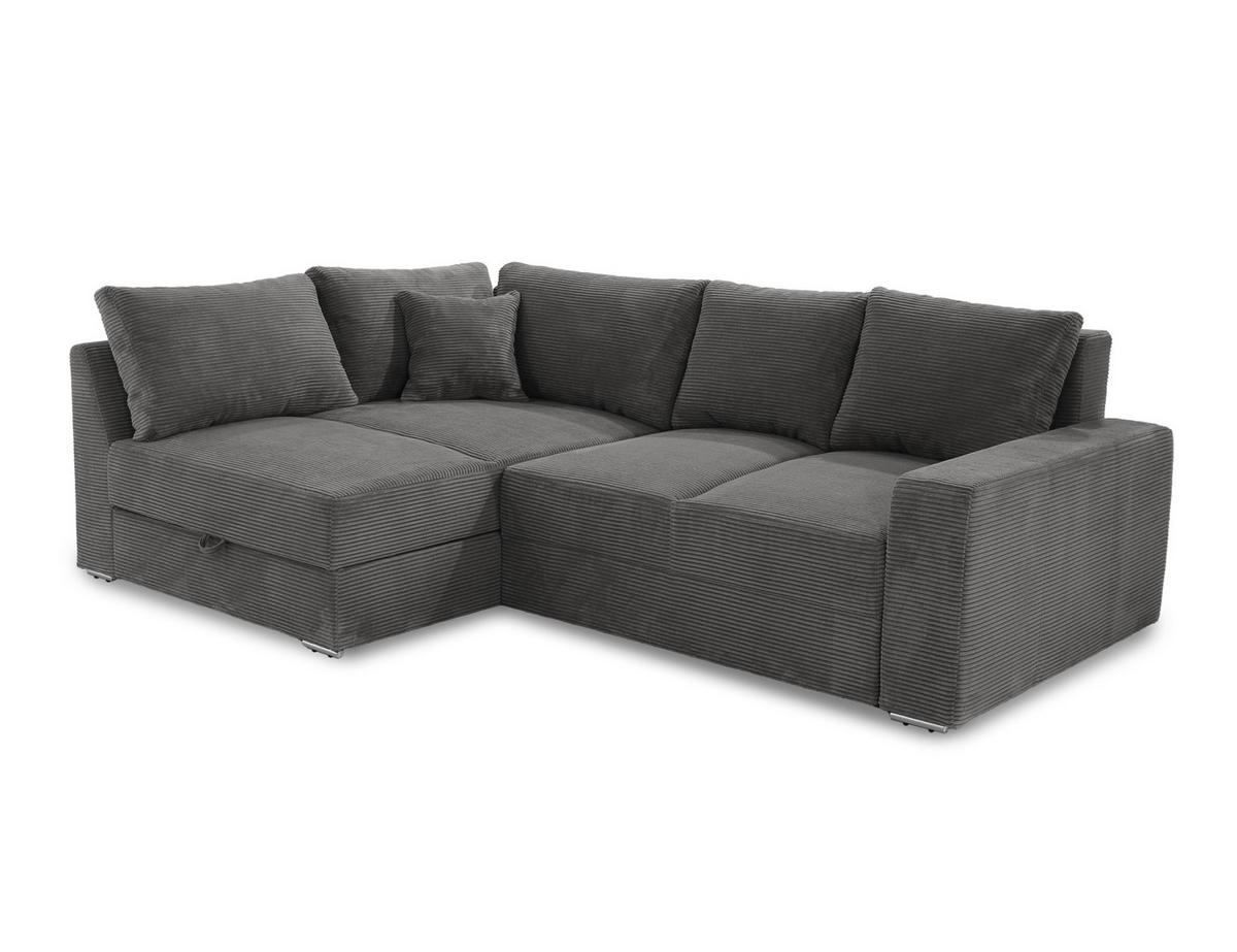ECKSOFA-DAUERSCHLÄFER Boxspring Federkern Topper Bettkasten, seitenverkehrt montierbar B260/T181/H88 cm, Cord Dunkelgrau / 15233 - Chromfarben/Dunkelgrau, Textil/Metall (260/181cm) - luma-home