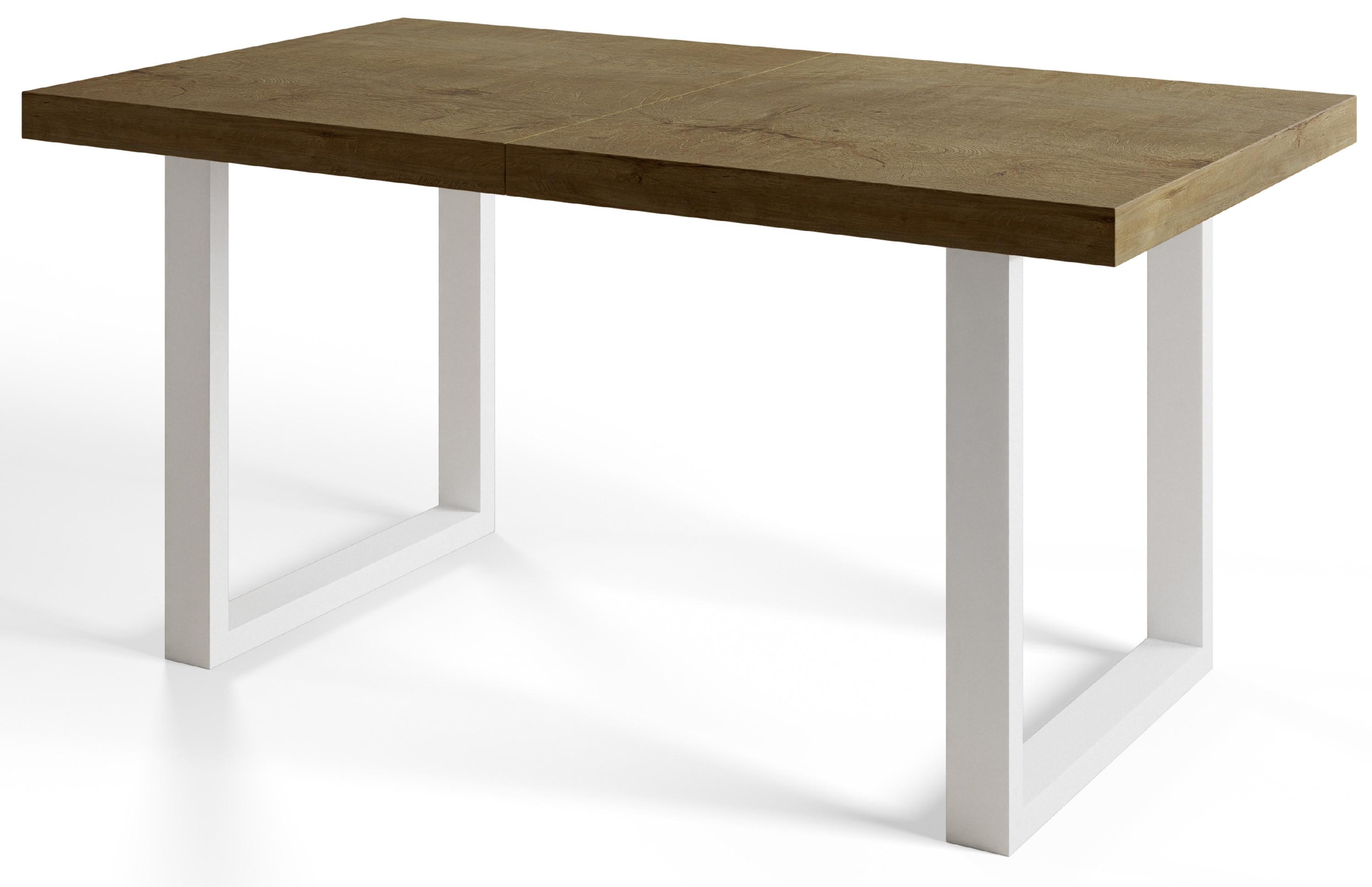 INDUSTRIELLER Esszimmertisch LOFT-U, ausziehbarer Tisch, Größe: 140-240X80X77 cm, Wohnzimmertisch Farbe: LEFKAS, mit Metallbeinen in Farbe Weiß - Dunkelbraun/Weiß, Holzwerkstoff (140/80/77cm) - Alpi-Möbel