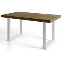INDUSTRIELLER Esszimmertisch LOFT-U, ausziehbarer Tisch, Größe: 140-240X80X77 cm, Wohnzimmertisch Farbe: LEFKAS, mit Metallbeinen in Farbe Weiß - Dunkelbraun/Weiß, Holzwerkstoff (140/80/77cm) - Alpi-Möbel