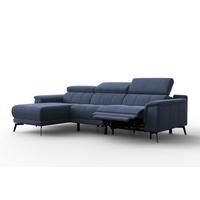 ECKSOFA FIERO 4-Sitzer LINKS, Marineblauer Veloursstoff - Blau/Schwarz, Holz/Textil (288/170cm) - Courtois Laville