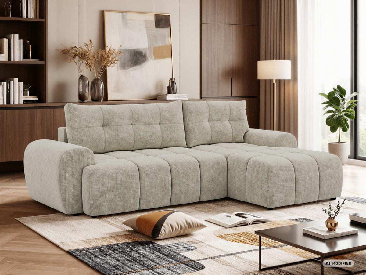 ECKSOFA MARIVO L - Creme Schenille grob gewebt - Rechts Seite - Creme/Schwarz, Kunststoff/Textil (271/161cm) - MKS
