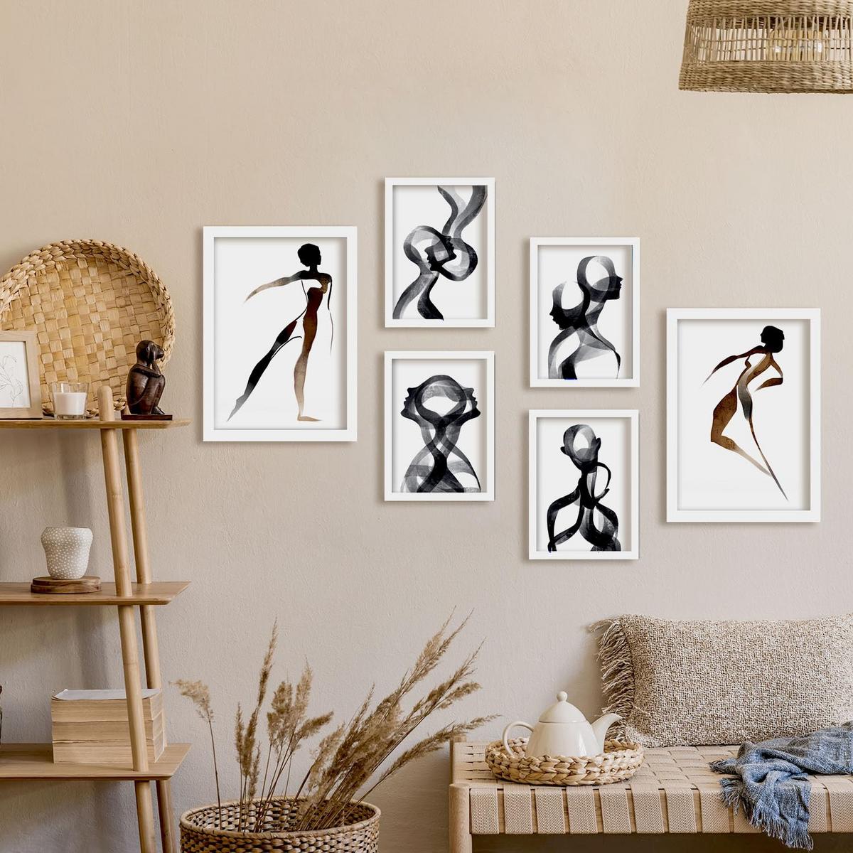 POSTER Set Mit 6 Körpertugend 2 In Liebhaber Abstrakt Ästhetische Dekorative Gemälde Für Ihr Wohnzimmer, Schlafzimmer, Zuhause A3 & A4 Weißer Rahmen - Weiß, Papier (29/3cm) - Nacnic