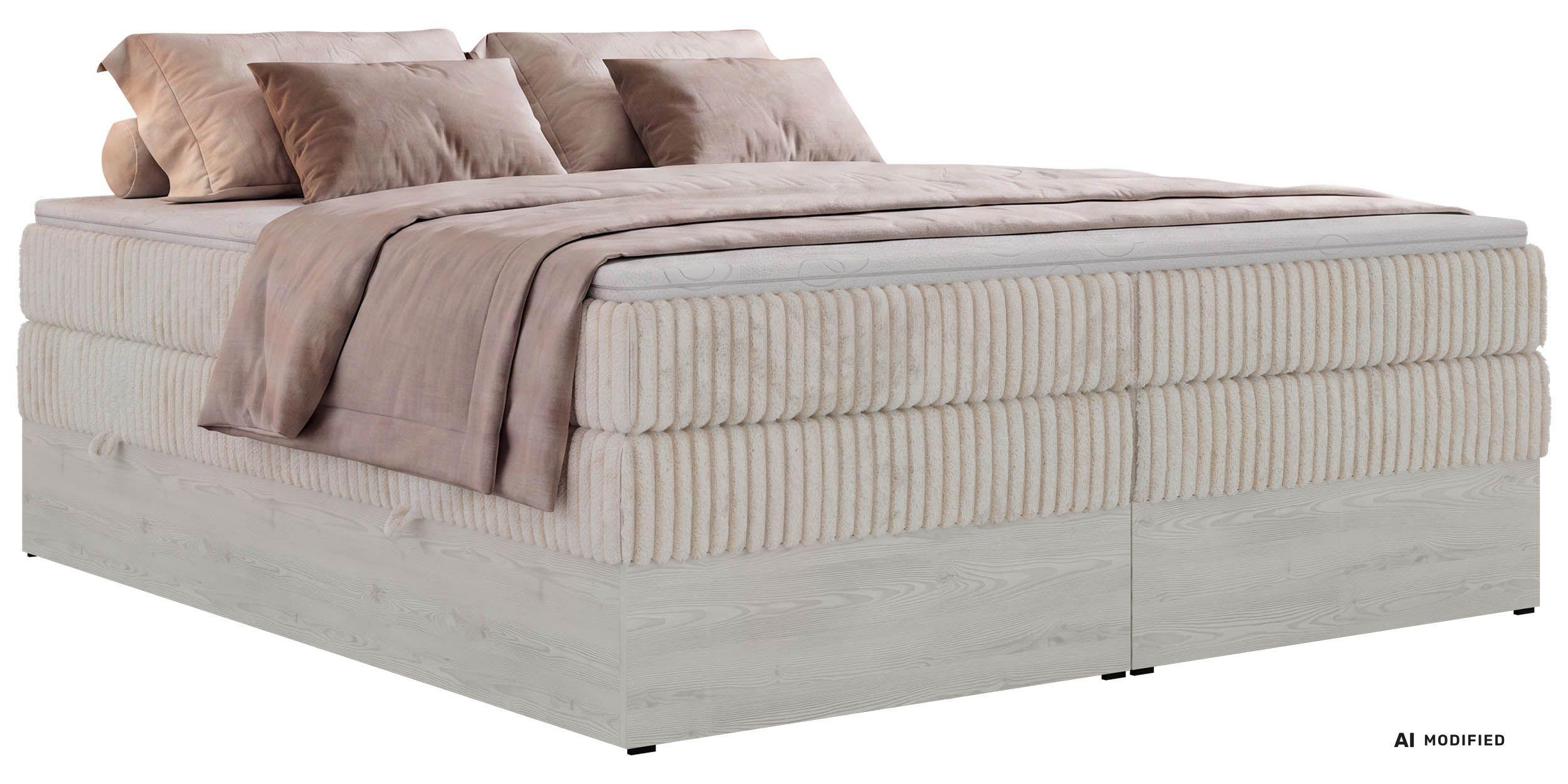 BOXSPRINGBETT NORDIC ZERO KING 180/200 - Beige Cord - Topper Visco - H3 - Beige/Schwarz, Kunststoff/Textil (180/200cm) - MKS