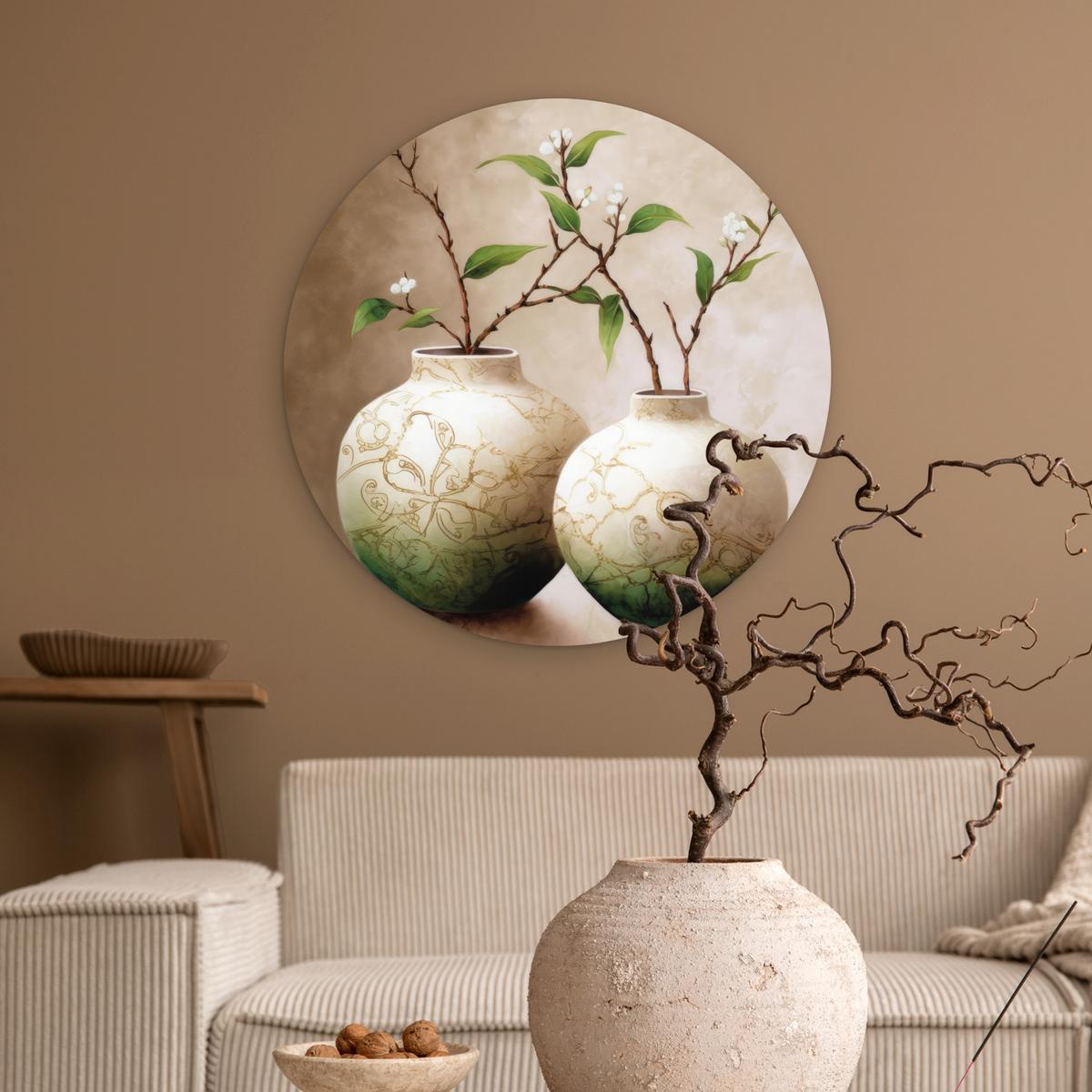 WANDBILD Blumen - Vase - Weiß - Botanisch - Beige Wanddeko Schlafzimmer 60x60 cm - Ecru, Kunststoff (60/60cm) - MuchoWow
