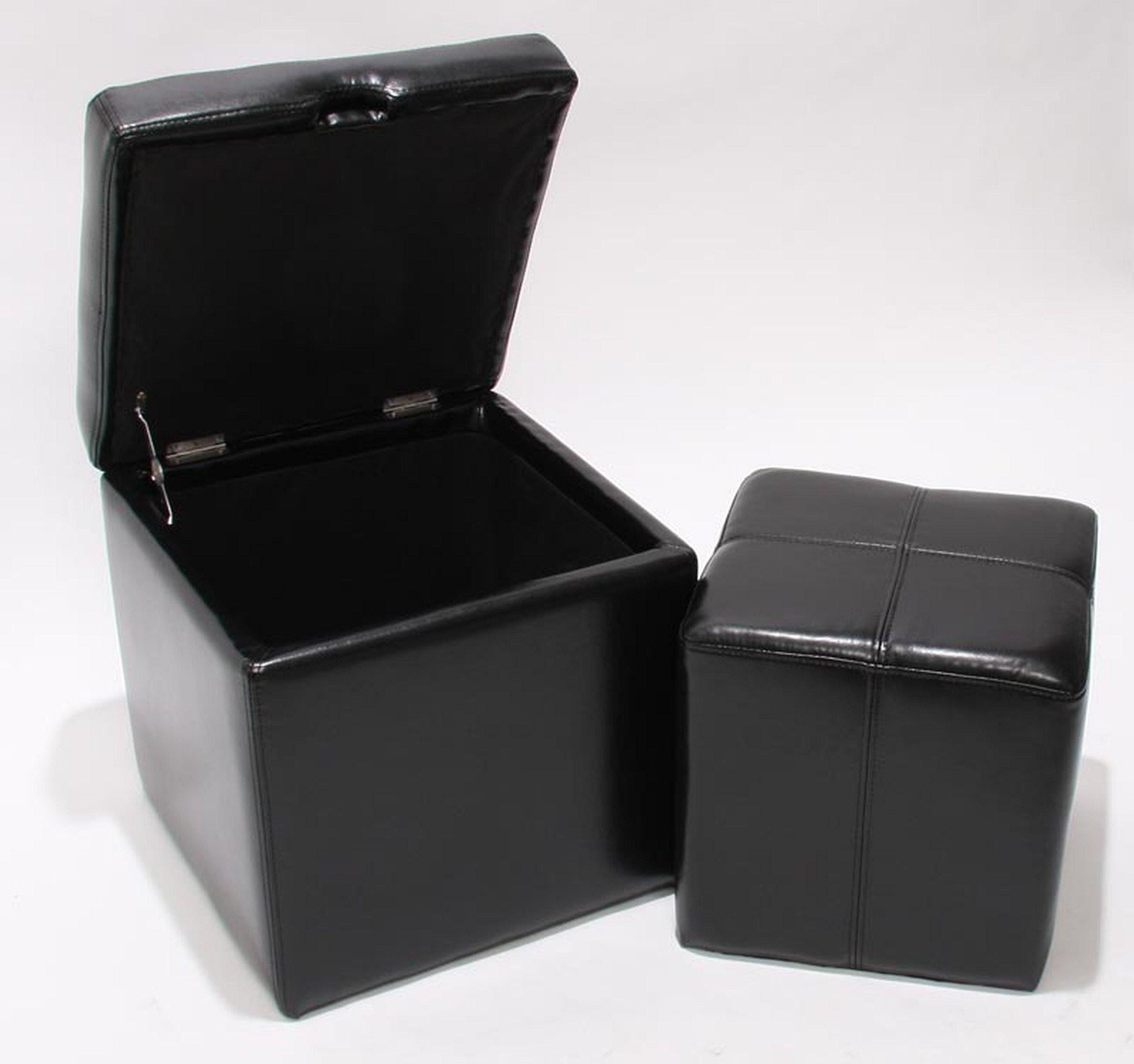 SITZHOCKER Schwarz 2er-Set - Schwarz, Leder (44/45/44cm) - MCW