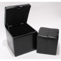 SITZHOCKER Schwarz 2er-Set - Schwarz, Leder (44/45/44cm) - MCW