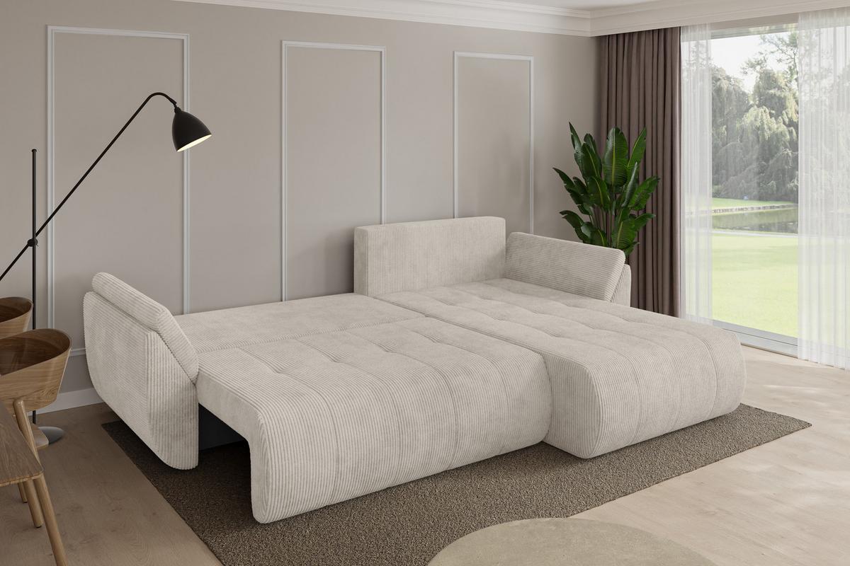 ECKSOFA mit Schlaffunktion Ottomane Rechts TOKO-L 277x194x86 Creme Cord - Ecru/Creme, Holzwerkstoff/Kunststoff (277/194cm) - ALTDECOR