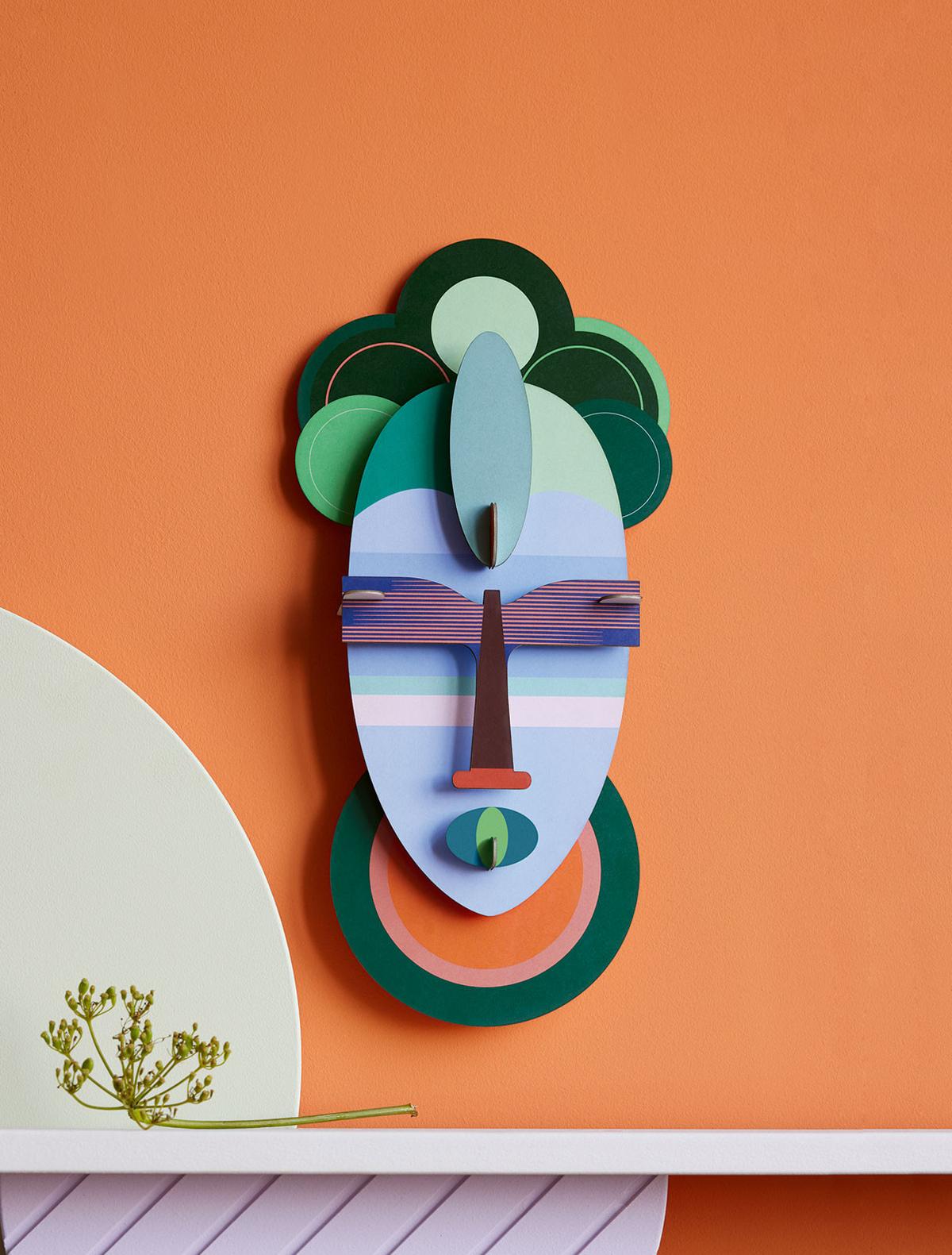 WANDDEKO Abstrakte Maske 4.7/37.1 cm - Multicolor, Wellpappe (4.7/37.1/18cm) - Studio Roof