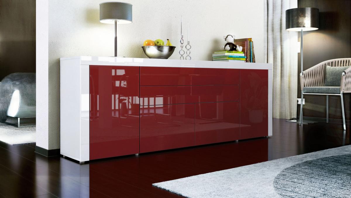 SIDEBOARD La Paz Bordeaux Hochglanz / Weiß Hochglanz - Bordeaux, Holzwerkstoff (200/72/35cm) - Vladon