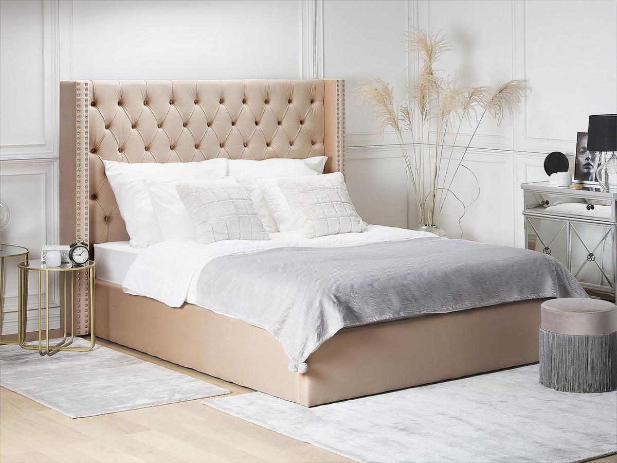 POLSTERBETT 160/200cm Beige Lubbon - Beige, Textil (160/200cm) - Beliani