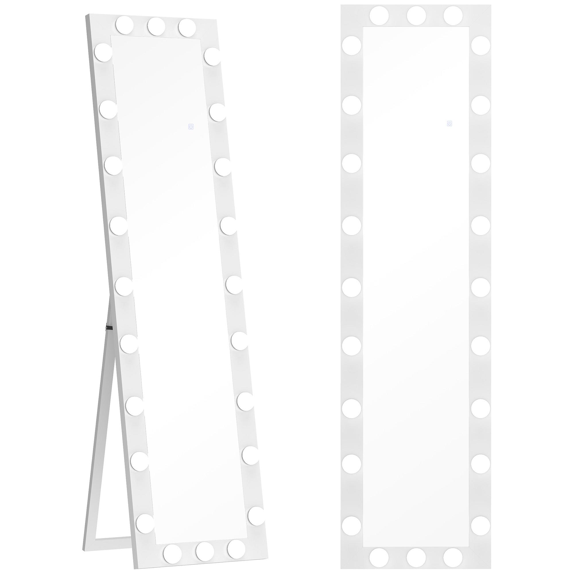 GANZKÖRPERSPIEGEL 150x40 cm LED Standspiegel mit 24 Glühbirnen 3 Lichtfarbe - Weiß, Glas/Holzwerkstoff (4/150/40cm) - HOMCOM