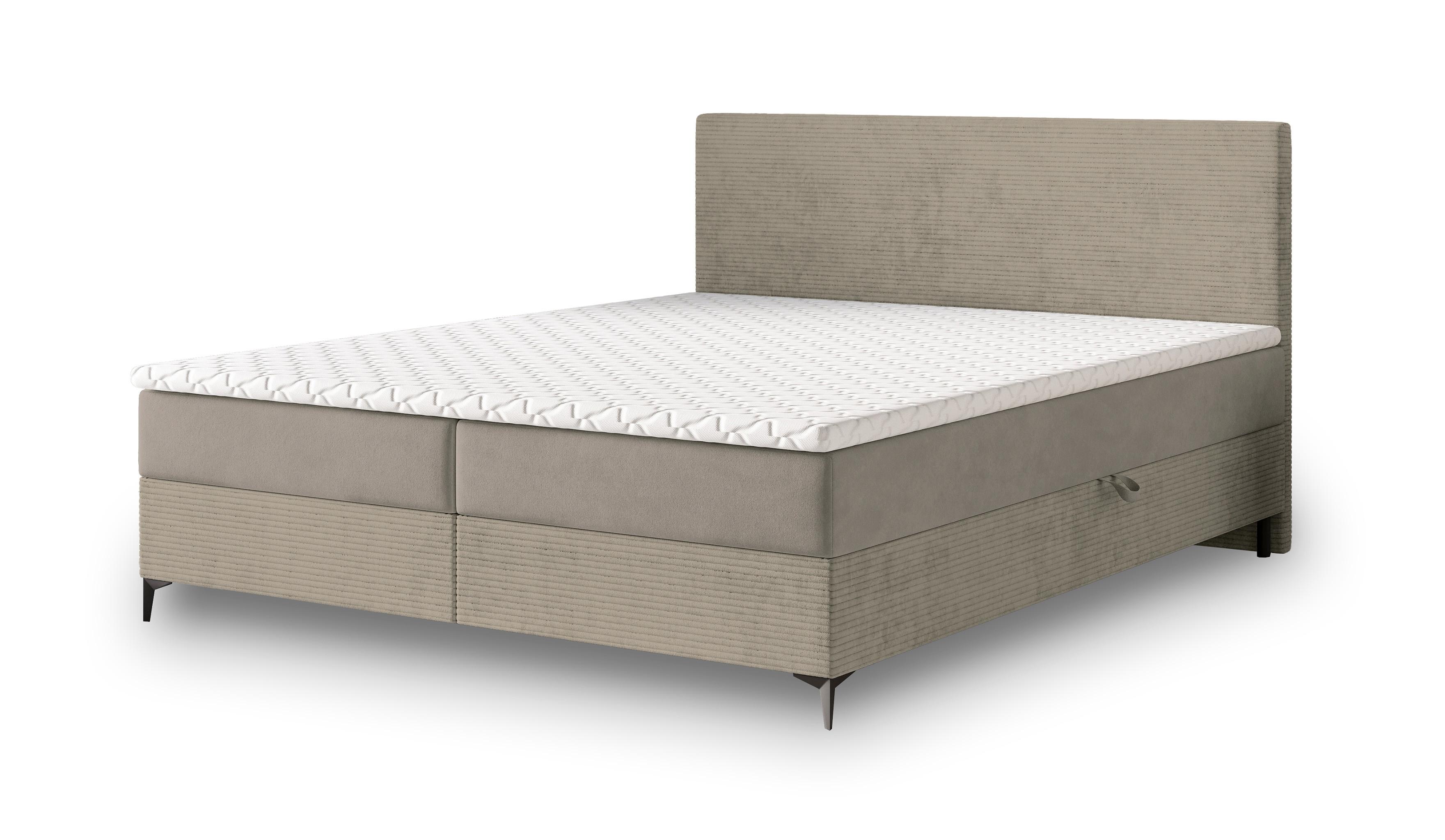 BOXBETT TORREL 180x200 cm mit Matratze und Topper - Beige - Beige, Holz (180/200cm) - MASSENO