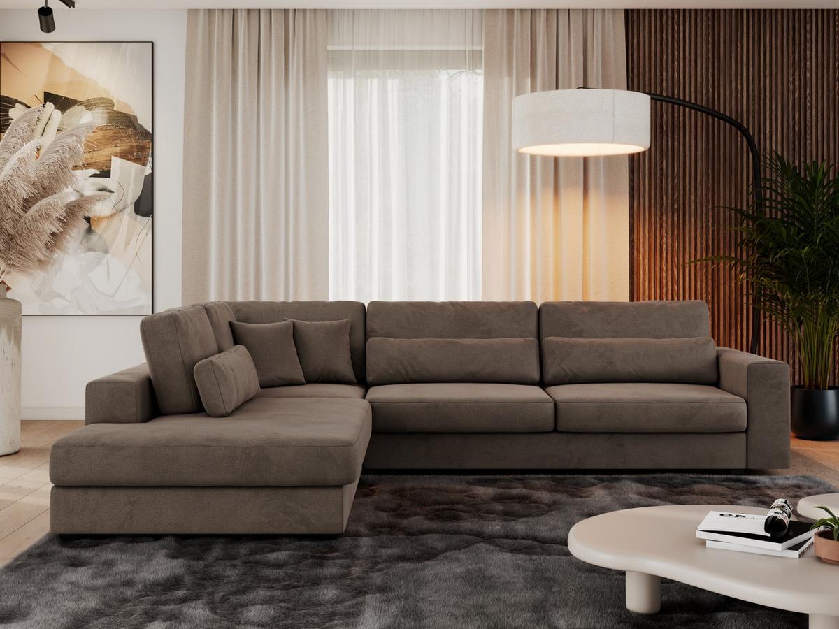 ECKSOFA Savona Braun Velvet - links - Schwarz/Braun, Kunststoff/Textil (316/249cm) - MKS