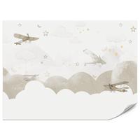 FOTOTAPETE für Kinderzimmer Flugzeuge Wolken Sterne Himmel 150x105 - Gelb/Beige, Papier (150/105cm) - Muralo