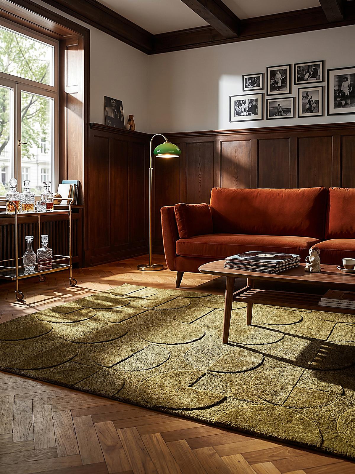 WOLLTEPPICH handgetuftet DEBEN, Kreis-Geometrie, Olivgrün, 160 x 230 cm - Grün, Textil (160/230cm) - KADIMA DESIGN