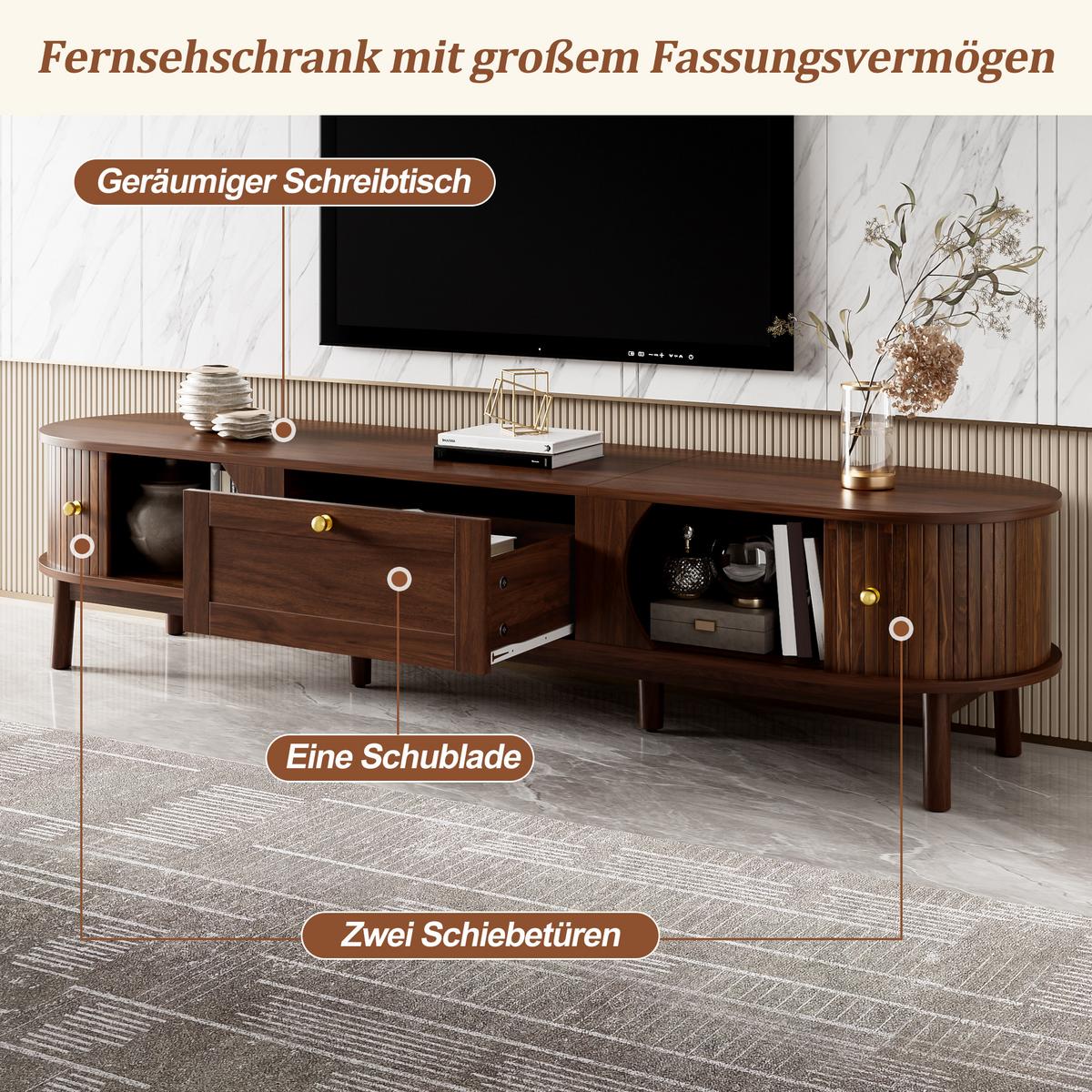 TV-LOWBOARD in Nussbaum-Optik, Fernsehschrank mit Schiebetüren - Weiß, Holzwerkstoff (170/38/40cm) - Urban Meuble