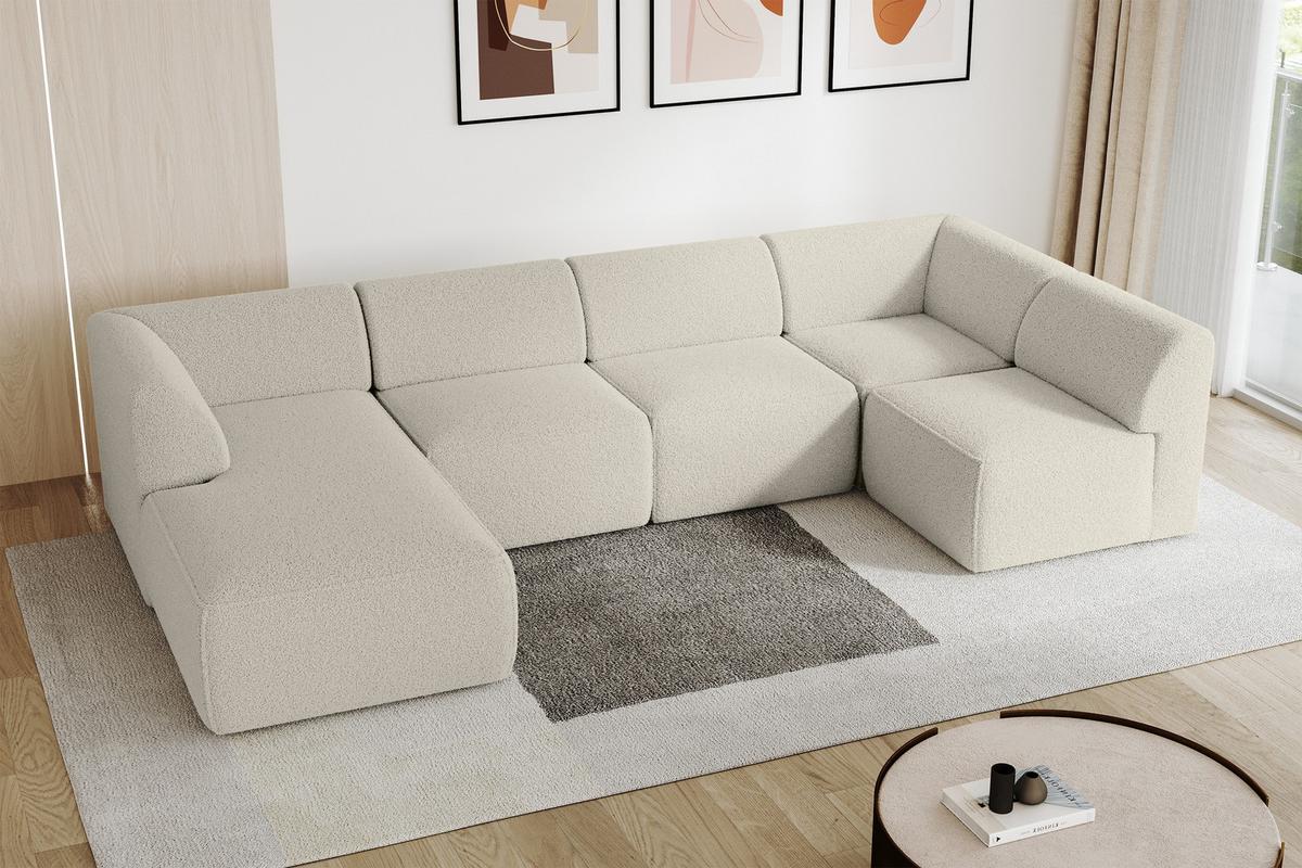 WOHNLANDSCHAFT Ottomane Links MOVO-L 345x180x78 cm Beige Bouclé - Hellbraun, Holzwerkstoff/Kunststoff (345/78/180cm) - ALTDECOR