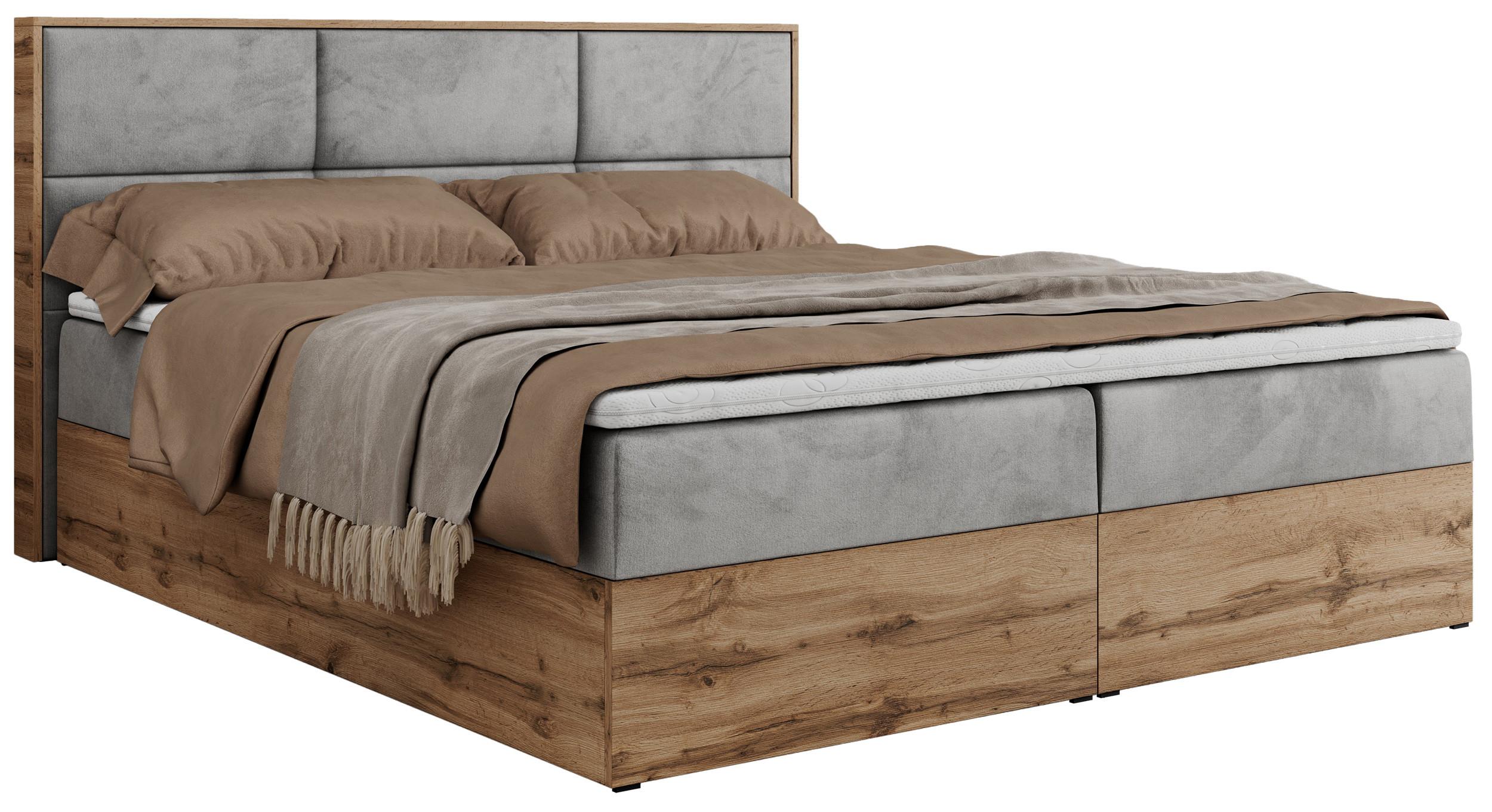 BOXBETT ALBERO 2 - 200/200 Hellgrau Velvet - H4 - Hellgrau, Holz/Textil (200/200cm) - MKS