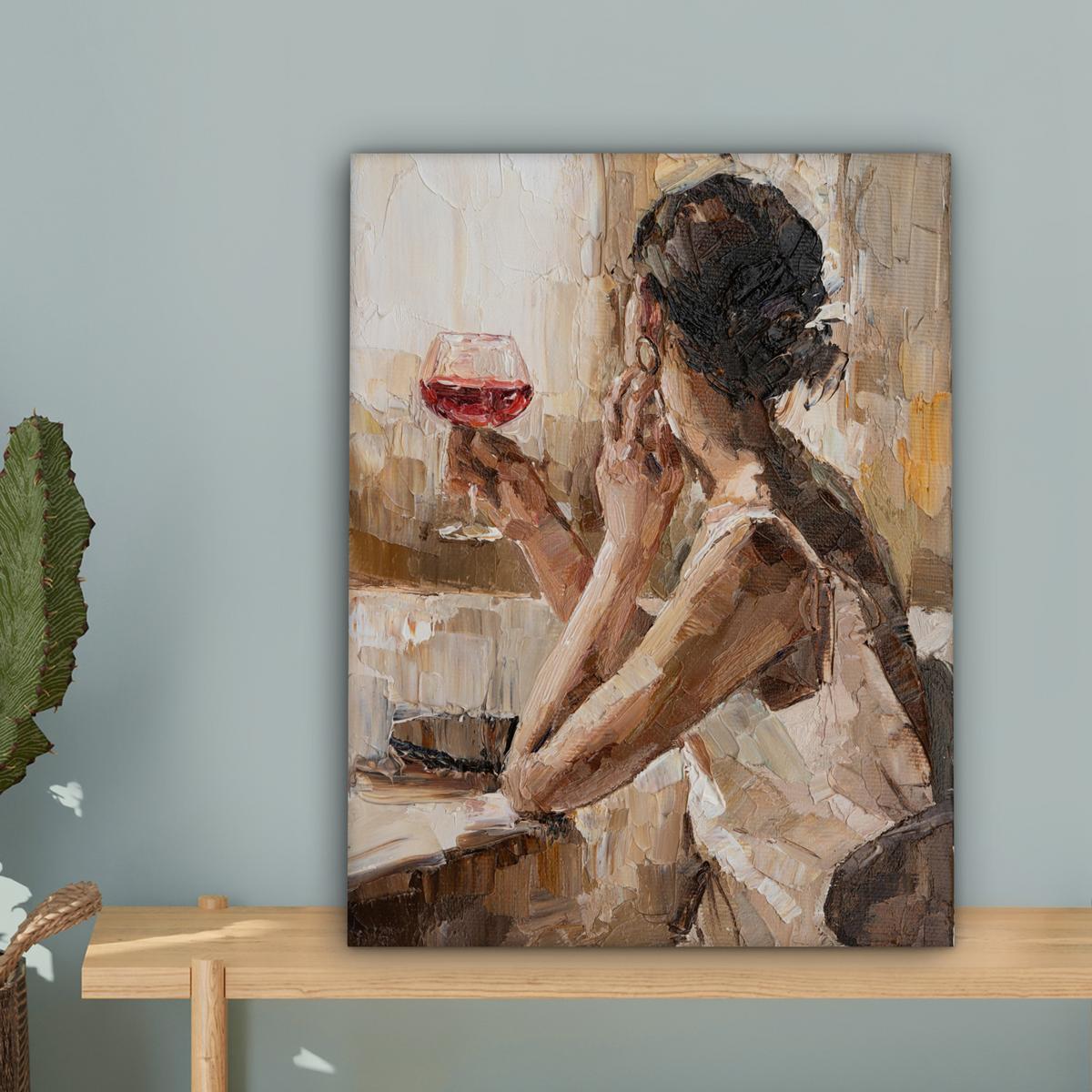 LEINWANDBILD Ölgemälde - Frau - Wein Room Decor 30x40 cm - Hellbraun, Textil (30/40cm) - MuchoWow