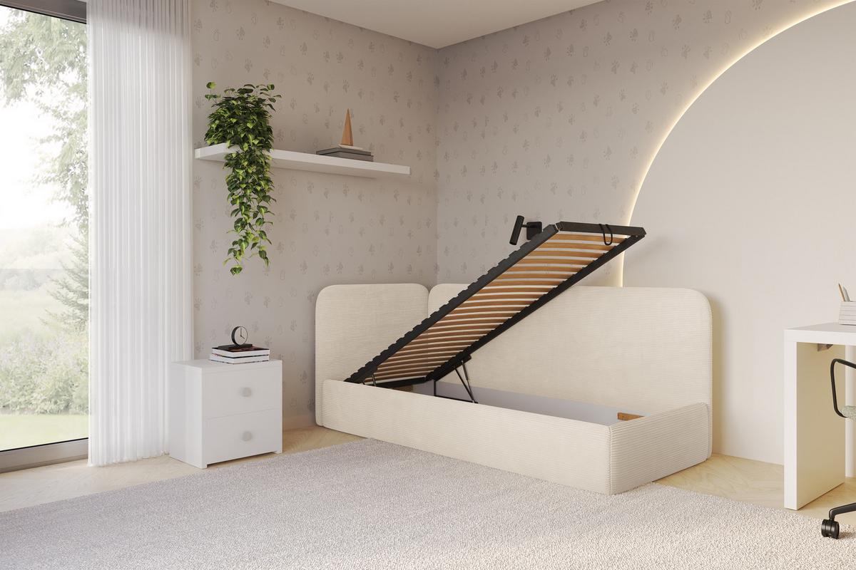 EINZELLBETT Jugendbett mit Bettkasten, Rechts - ELSY 80x200 Beige - Kaschmir, Holzwerkstoff/Textil (80/200cm) - ALTDECOR