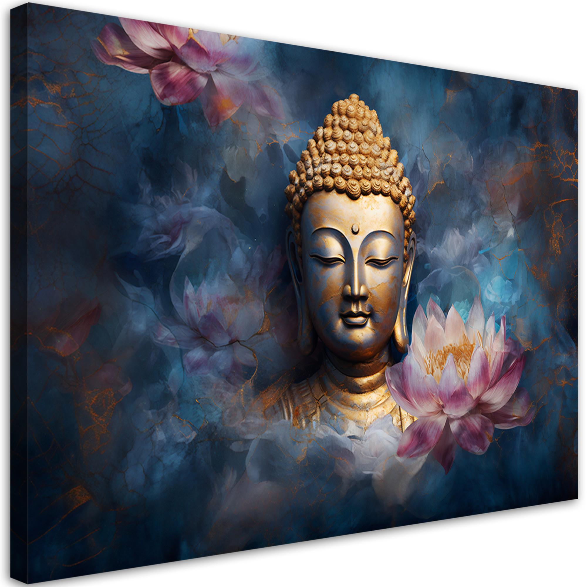 LEINWANDBILD Buddha und Zen Blumen 60x40cm - Blau, Textil (60/40cm) - Feeby