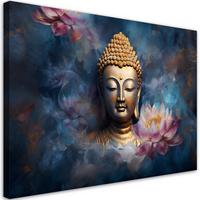 LEINWANDBILD Buddha und Zen Blumen 60x40cm - Blau, Textil (60/40cm) - Feeby
