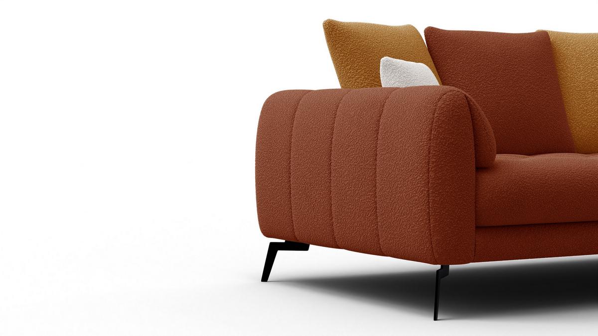 SOFA CALME 2,5-Sitzer, dunkelorange und écru - Dunkelorange/Schwarz, Holz/Textil (199/92/108cm) - Wozimo