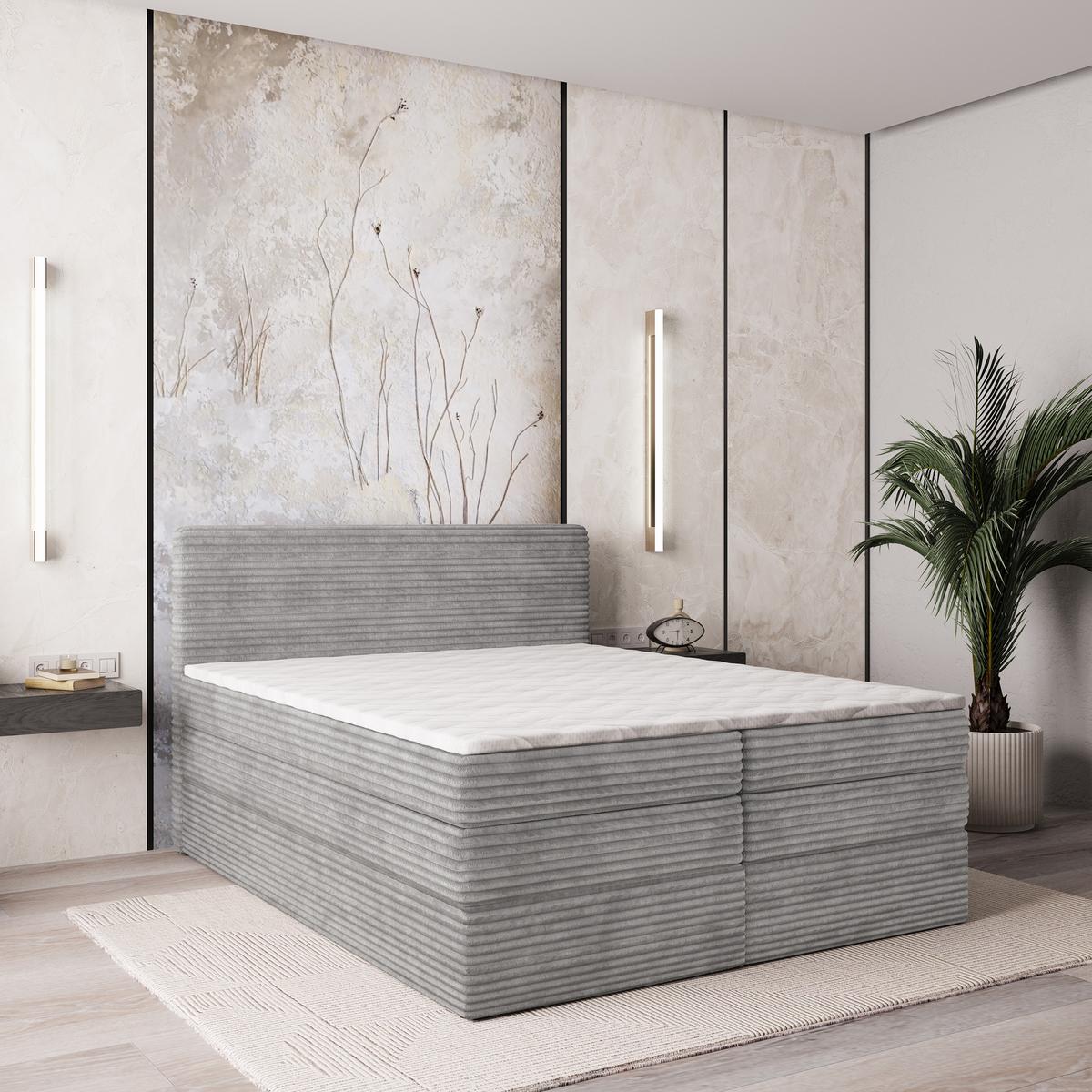 BOXSPRINGBETT LUNERA 140x200 cm mit Matratze und Topper - Hellgrau - Grau, Holz (140/200cm) - MASSENO