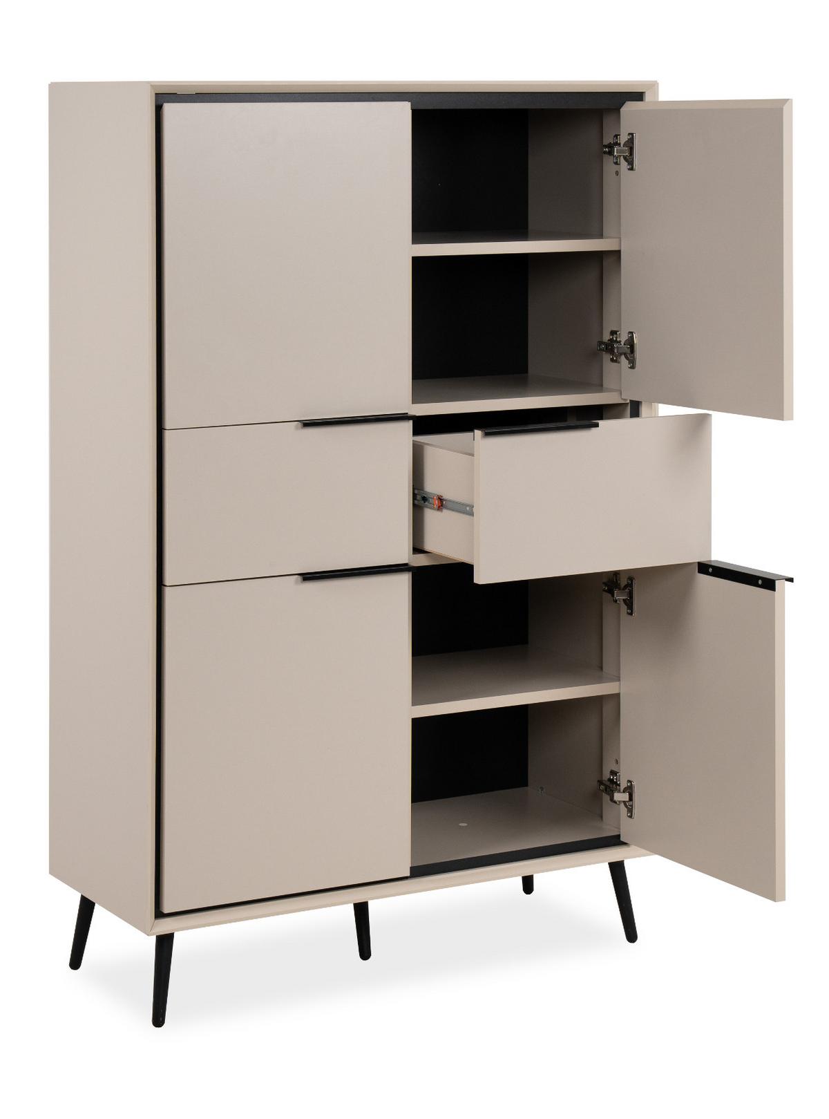 HIGHBOARD Sand und Schwarz 90 x 140 cm, Schrank mit Soft-Close-Funktion - Sandfarben/Schwarz, Holzwerkstoff/Kunststoff (90/140/38cm) - Furn.Design