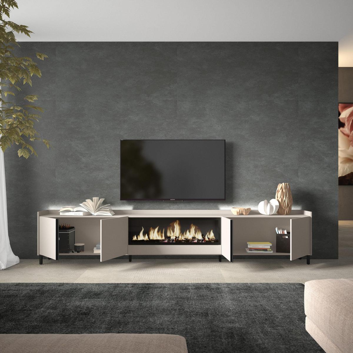 LOWBOARD, Beige, 315/35/61cm, Kamin mit Feuereffekt XXL - Beige, Holzwerkstoff (315/61/35cm) - Skraut Home
