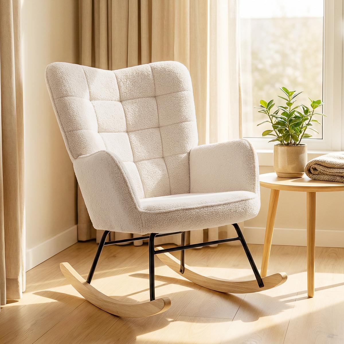 SCHAUKELSTUHL Sessel Relaxsessel bis 120 kg, Polyester, Beige 98x71x101cm - Champagner/Beige, Buchenholz/Textil (98/101/71cm) - HOMCOM