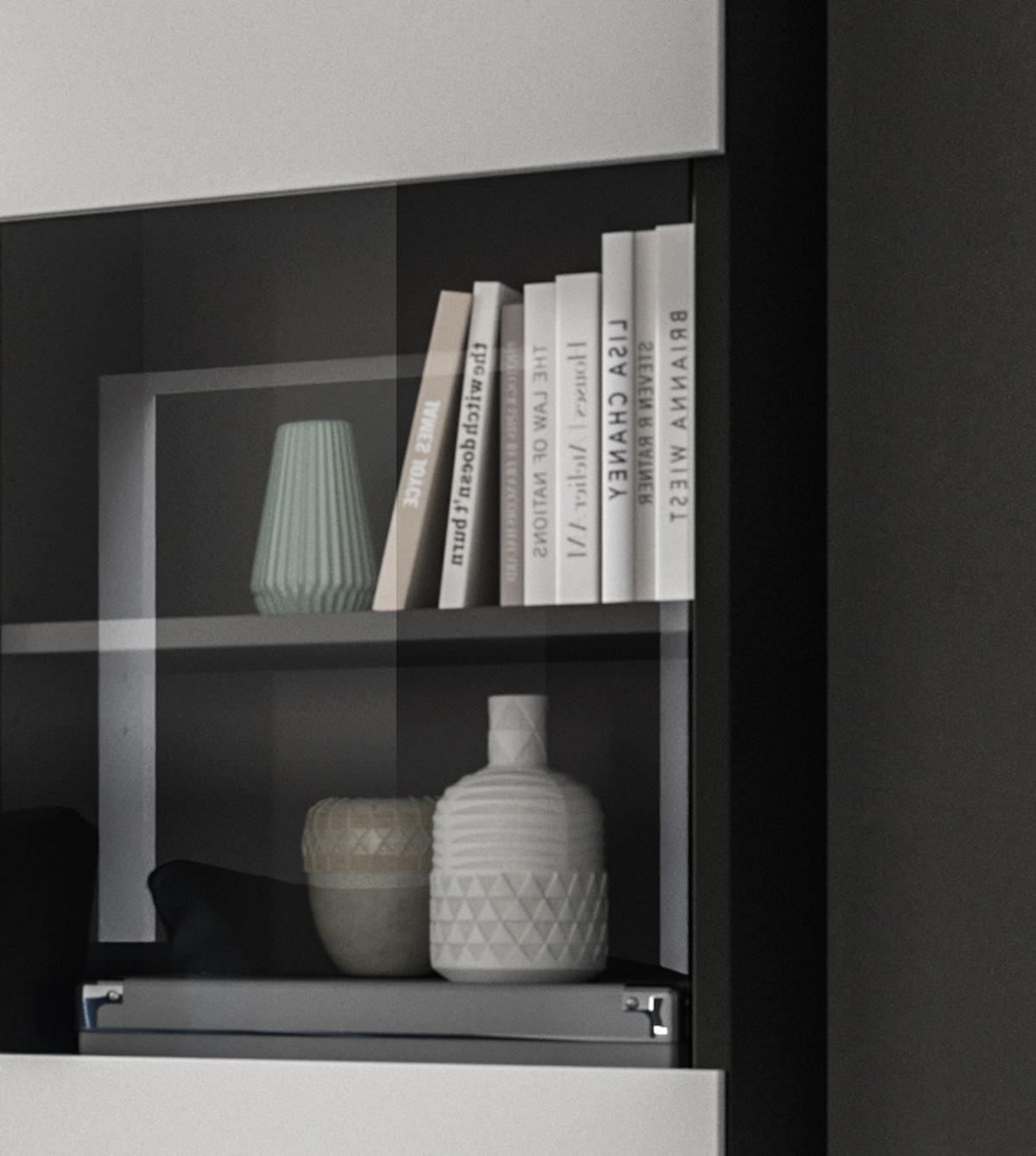 VITRINE weiß, grau, Vitrinenschrank hängend / stehend 36 cm - Schwarz/Weiß, Glas/Holzwerkstoff (36/125/33cm) - Inn.Furn