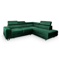 ECKSOFA NOLA R-S Grün Velours-Stoff mit Schlaffunktion - Silberfarben/Grün, Holz/Textil (253/190cm) - MASSENO