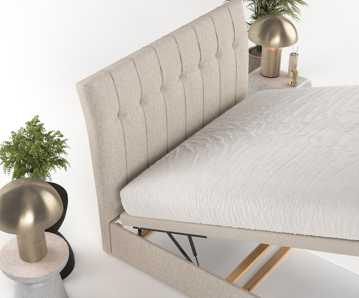 POLSTERBETT Kelsea mit Stauraum 120/200 cm Hellbeige im Megan Stoff - Sandfarben/Schwarz, Holz/Holzwerkstoff (120/200cm) - AltaBeds