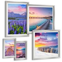 BILDER SET 5er Set - 50x50 cm & 20x30 cm & 40x60 cm Silberner Rahmen - Winterlandschaft des Pierbergs - Silberfarben, Kunststoff (40/60cm) - TULUP