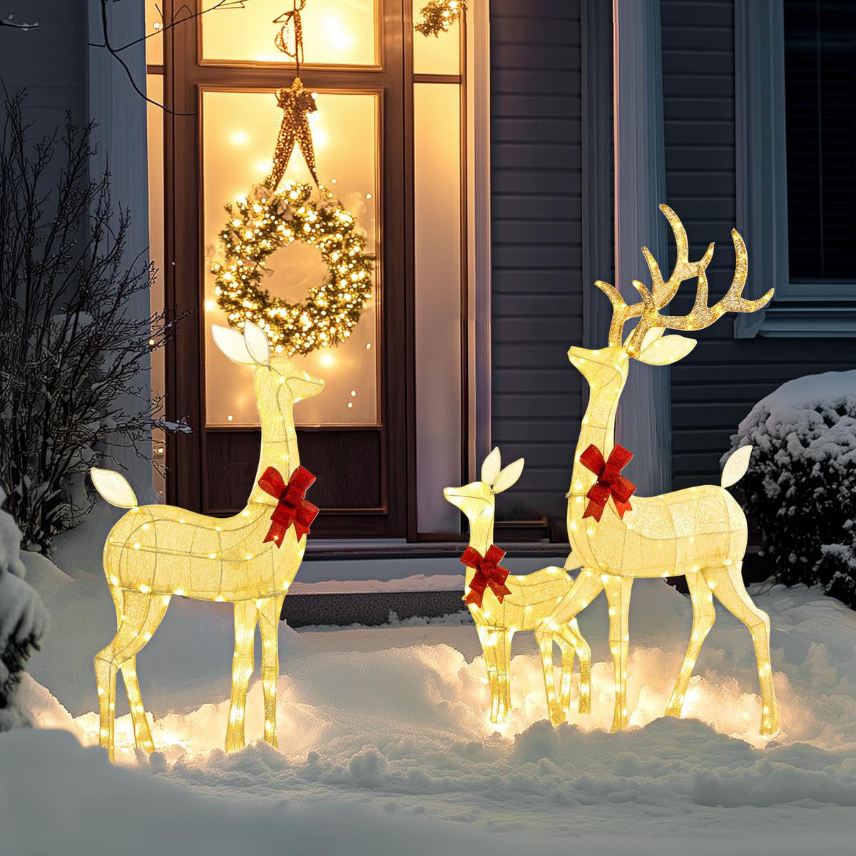 3ER Set LED Rentier, Weihnachtsdeko mit 283 warmweißen Lichtern Stahlrahmen - Silberfarben, Kunststoff (37/134/64cm) - Outsunny