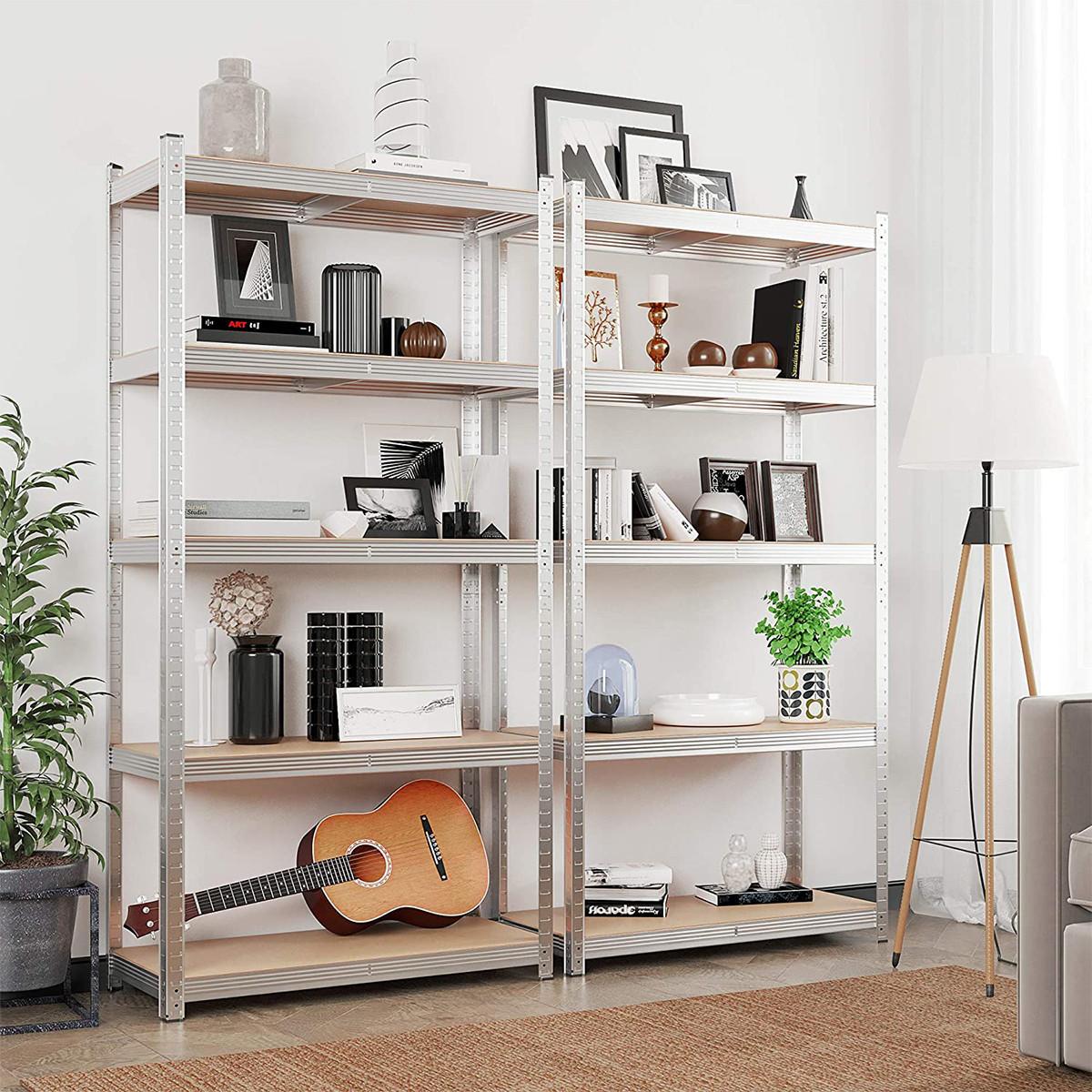REGALE mit 5 Regalebenen und verstellbaren Brettern - H180 cm - Set aus 2 - Grau, Holzwerkstoff (40/180/9.3cm) - Calicosy