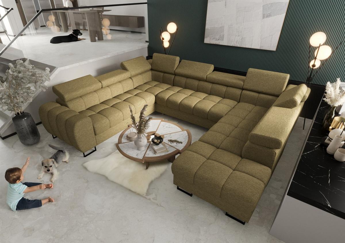 WOHNLANDSCHAFT Bastien Xl - Grün, Holzwerkstoff/Textil (350/95/265cm) - Fun Möbel