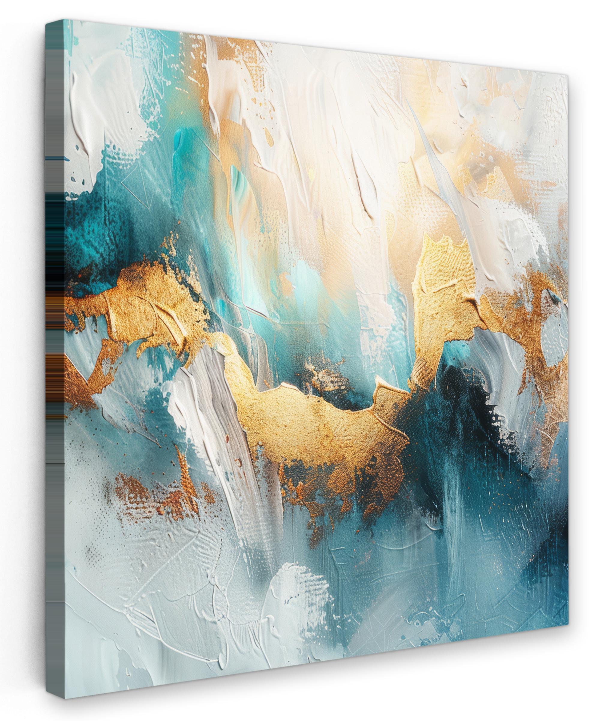 LEINWANDBILD Abstrakt - Kunst - Gold - Blau Deko Groß 90x90 cm - Petrol, Textil (90/90cm) - MuchoWow