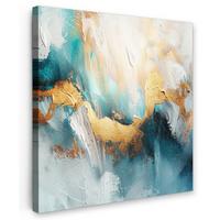 LEINWANDBILD Abstrakt - Kunst - Gold - Blau Deko Groß 90x90 cm - Petrol, Textil (90/90cm) - MuchoWow
