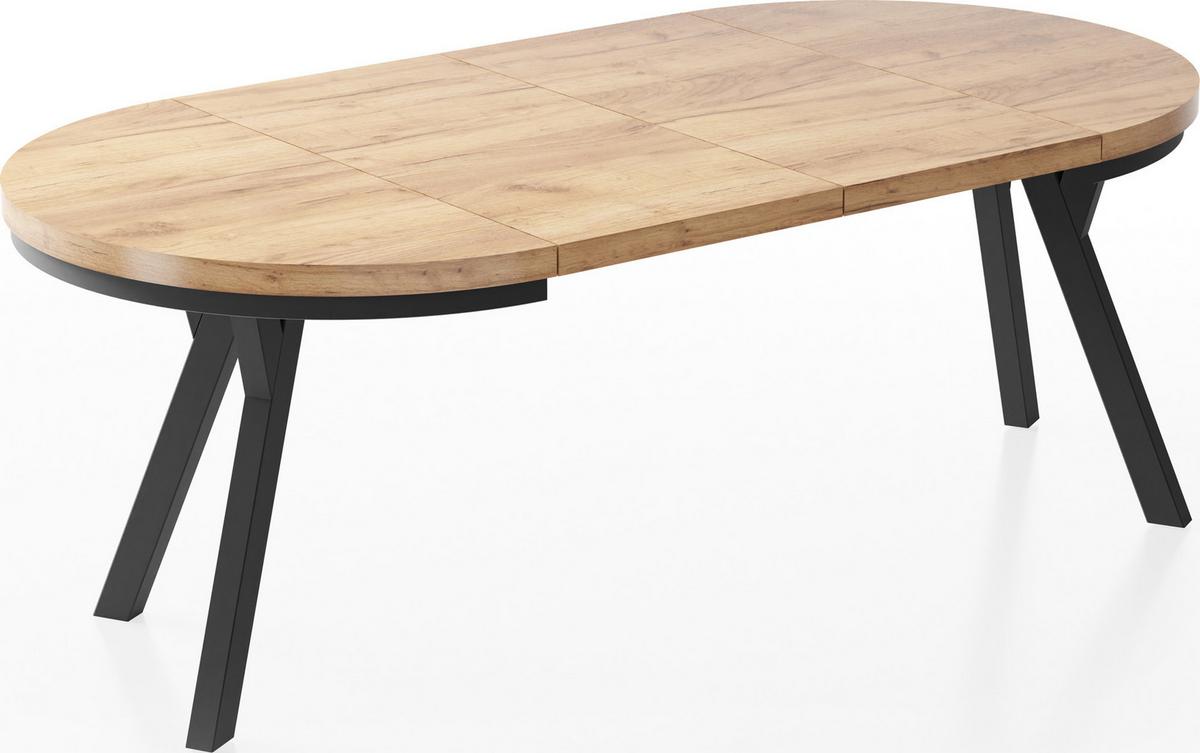 ESSTISCH Lume runder ausziehbarer, Wotan Eiche 90-170/90/76 cm - Eiche Wotan/Schwarz, Holz/Holzwerkstoff (90/170/76cm) - WFL GROUP