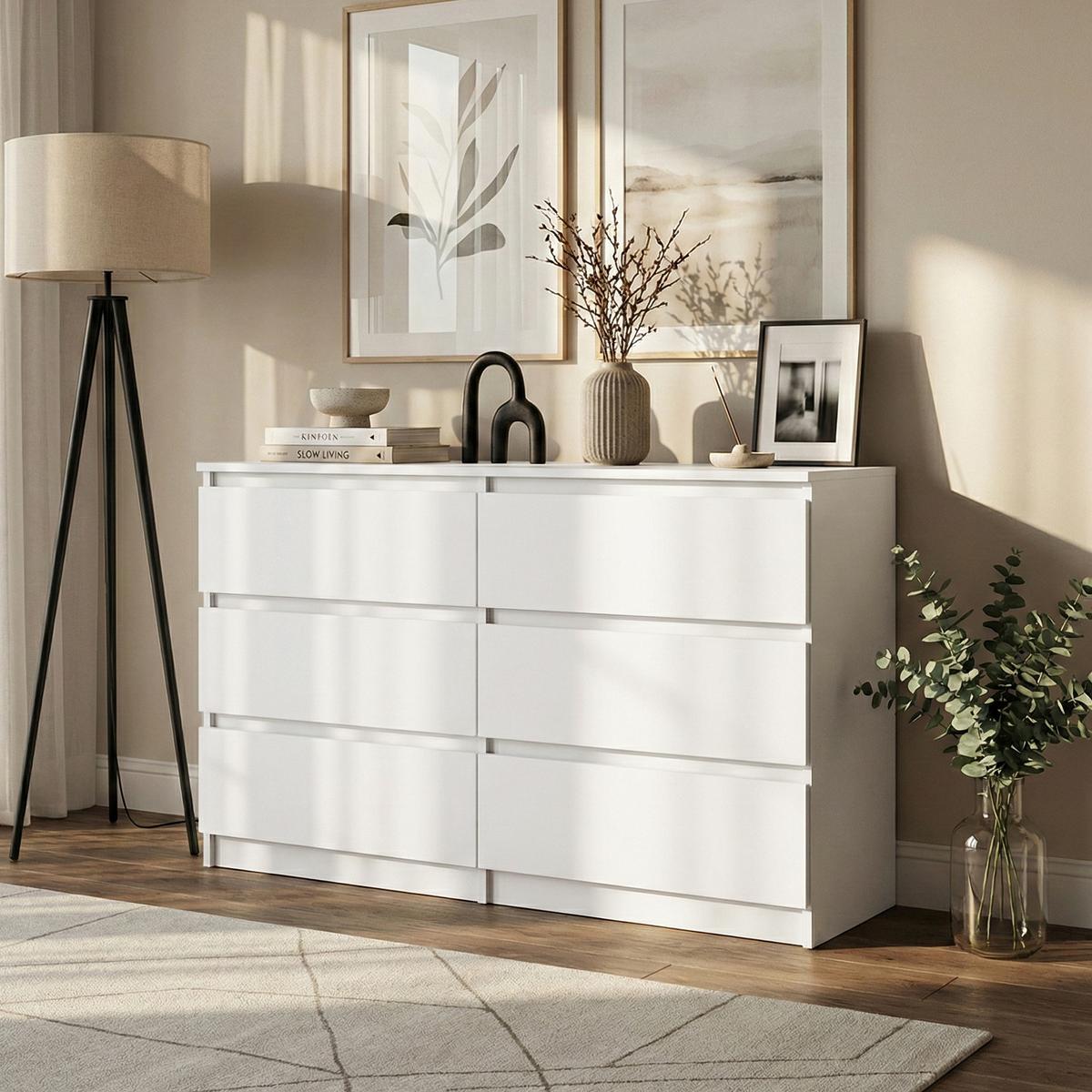 KOMMODE Lemon mit 6 Schubladen, 120 cm, Weiß matt - Weiß, Holzwerkstoff (120/78/39cm) - Beautysofa