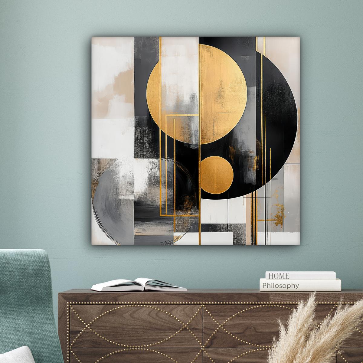 LEINWANDBILD Abstrakt - Gold - Silber - Formen - Ästhetisch - Modern Deko Groß 90x90 cm - Goldfarben, Textil (90/90cm) - MuchoWow