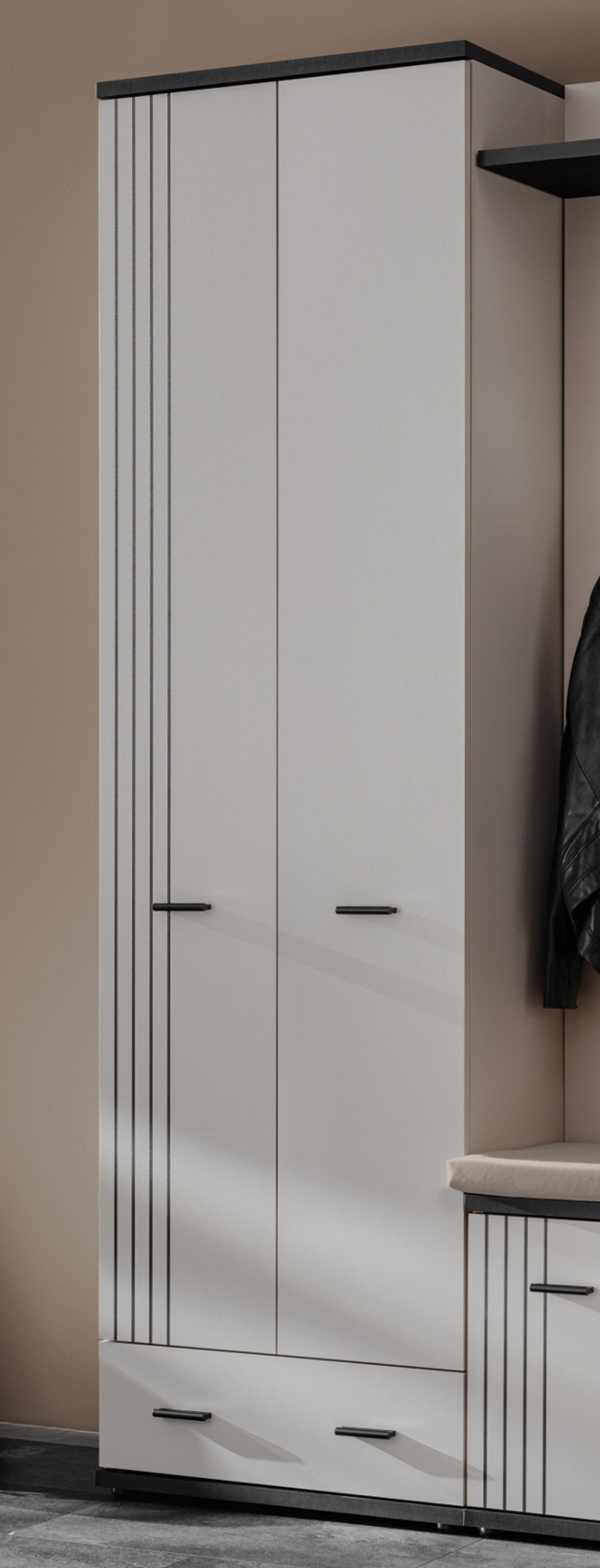 GARDEROBENSCHRANK Kaschmir, schwarz 60 x 203 cm, Flurschrank mit Streifenmuster - Kaschmir/Schwarz, Holzwerkstoff/Kunststoff (60/203/32cm) - Inn.Furn