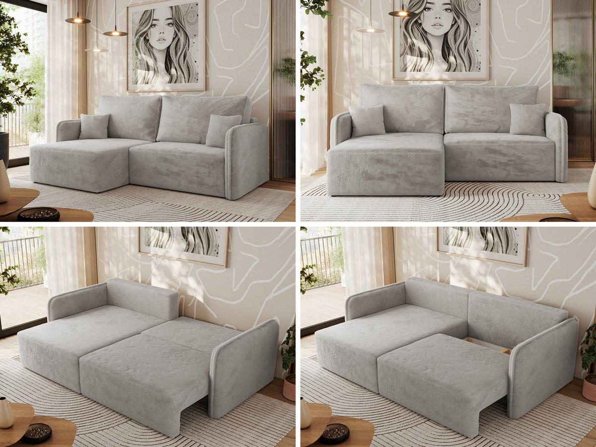 ECKSCHLAFSOFA MESTO L Hellgrau Plüsch - links - Hellgrau/Schwarz, Kunststoff/Textil (227/147cm) - MKS