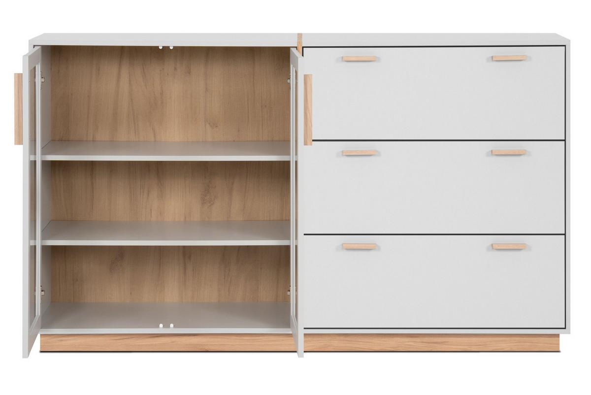 SIDEBOARD grau, Hickory Walnuss 163 cm, Kommode mit Glastüren - Walnussfarben/Grau, Glas/Holzwerkstoff (162.5/94/40cm) - Furn.Design