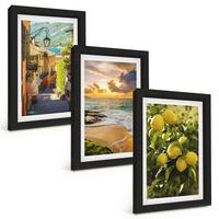 BILDER SET 3er Set - 20x30 cm Schwarzer Rahmen - Straßen, Meer, Strand, Zitrusbäume - Schwarz, Kunststoff (20/30cm) - TULUP